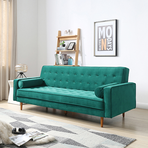 Marcella Velvet Fabric Modern 3 Seater Sofa Bed in Green & Black Colour